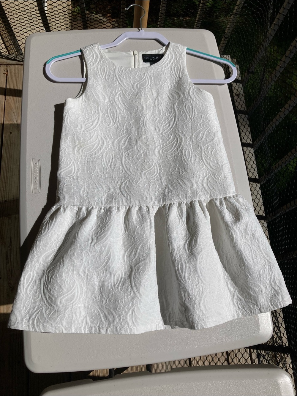 White Paisley Textured Peplum Dress Cotton Blend White Dress